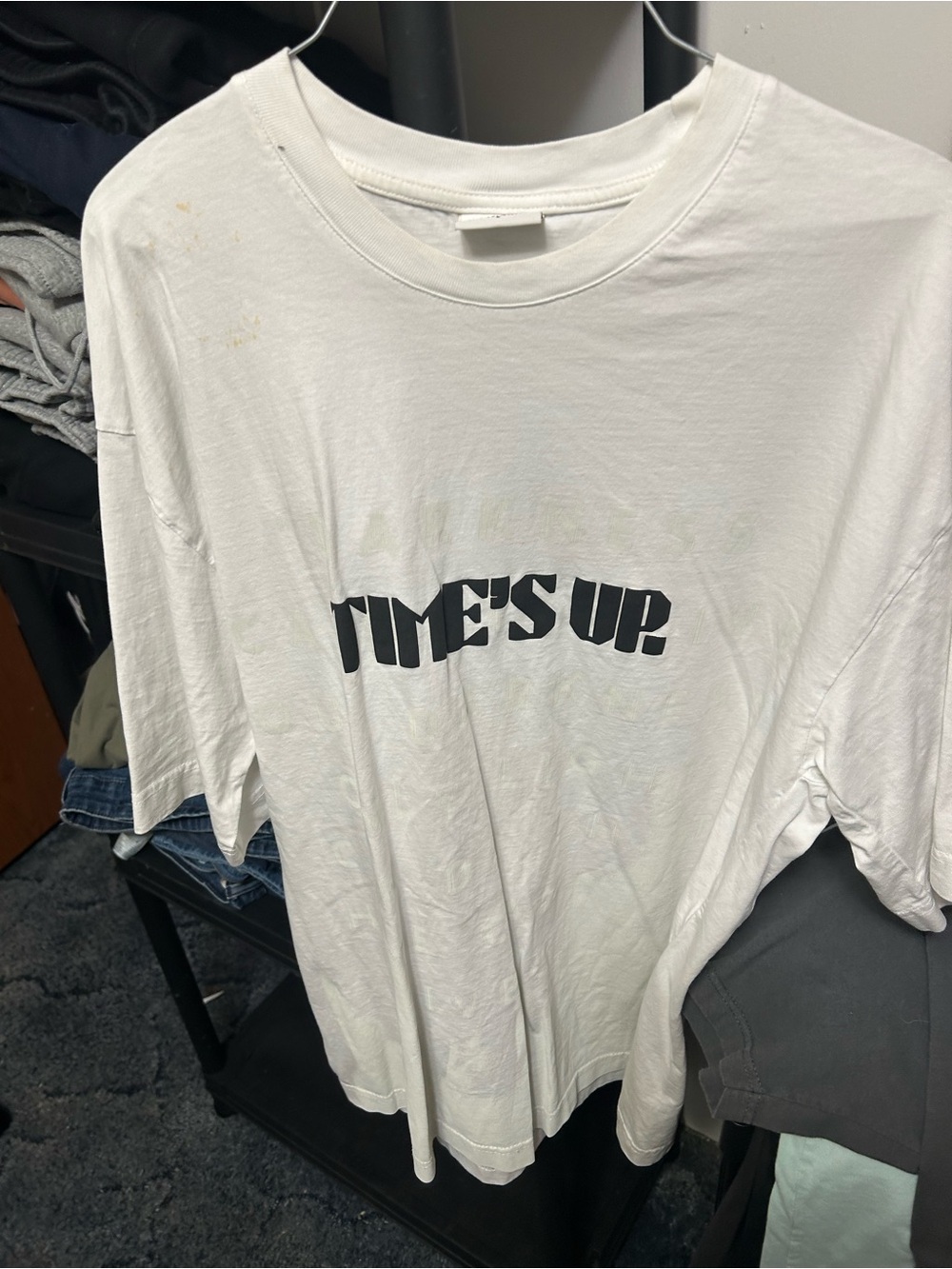 White TIME'S UP Graphic Short Sleeve Tee - Men's Casual Shirt